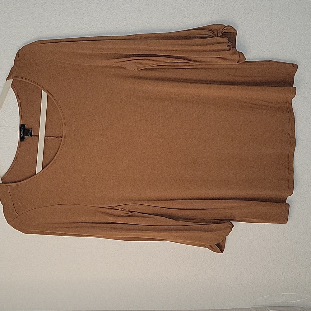 Ann Taylor Factory Rayon Top, L, Caramel, Brown, EUC
